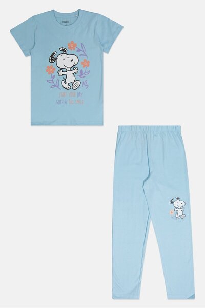 PEANUTS Toddlers Girl 2 Pieces Graphic Print Pajama Set, Light Blue
