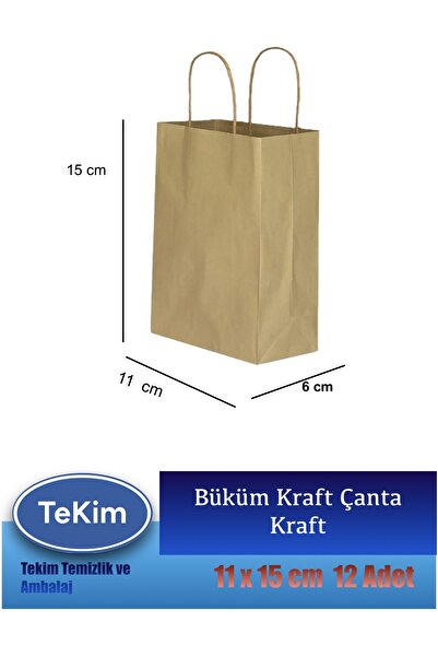 tekim temizlik ve ambalaj Büküm Saplı Mini Hediyelik Kraft Karton Çanta 11x15x6 cm 12li Paket