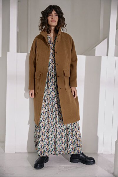 Tchibo معطف ترنش نسائي من الصوف، بني