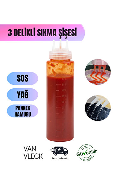 VAN VLECK 3 Ağızlı Şeffaf Sosluk 800 ml – Yağlık, Pankek Hamur ve Sos Dökme Şişesi