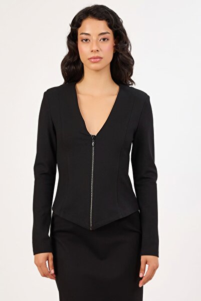 FEVER Taşlı fermuarlı siyah kap