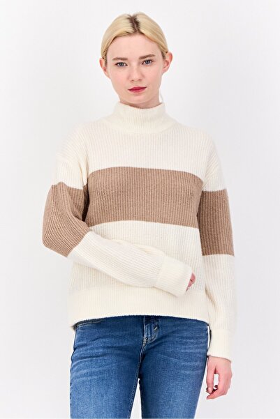 PİNK ROSE Women Turtle Neck Yarn Dye Sweater, Multicolor