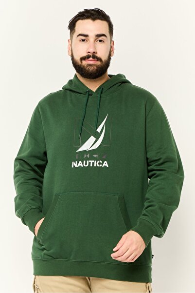 Nautica هودي رجالي بأكمام طويلة وشعار العلامة التجارية، أخضر غامق