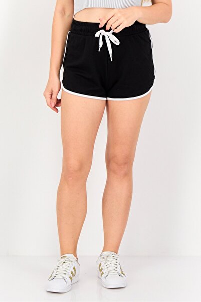 Forever 21 Women Regular Fit Drawstring Plain Shorts, Black
