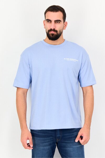 BLANK ESSENTIALS Men Crew Neck Short Sleeve Graphic Print T-Shirt, Blue