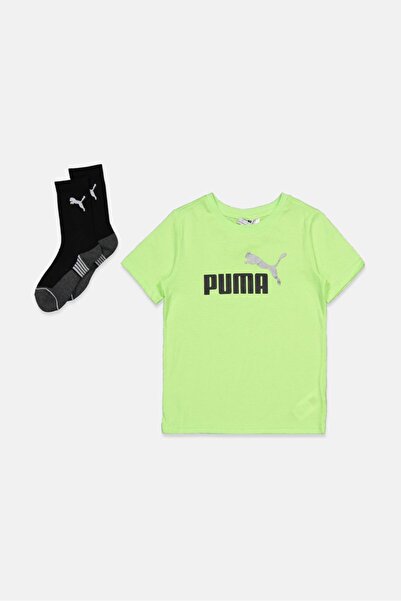 Puma Kids Boy Crew Neck Brand Logo T-shirt With Socks Set, Fizzy Apple