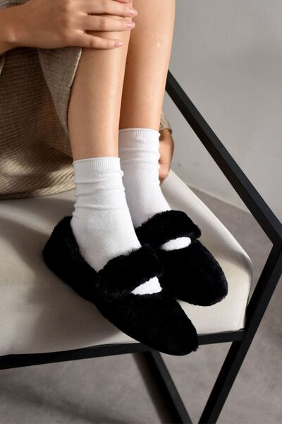 FUGA MODA Yumina Black Banded Plush Home Slippers