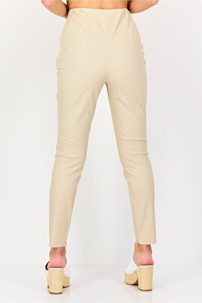 NA-KD Women High Waist Solid Leather Leggings, Beige