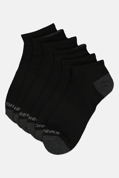 SKECHERS جوارب كاحل بشعار العلامة التجارية للرجال، 6 أزواج، لون أسود