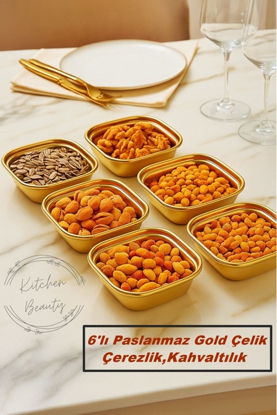 Kitchen Beauty 6 Adet Gold Paslanmaz Çelik Çerezlik Seti Dekoratif Kahvaltılı...