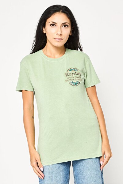 Replay Women Crew Neck Short Sleeves Embroidered Logo T-Shirt, Oregon Green