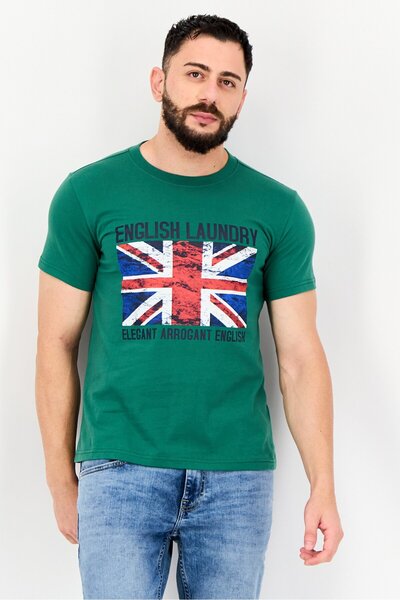 English Laundry Men Crew Neck Short Sleeve Vintage Logo T-Shirt, Green