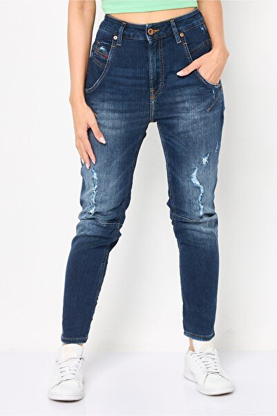 Diesel Women Regular Fit Ripped Stretchable Denim, Dark Blue