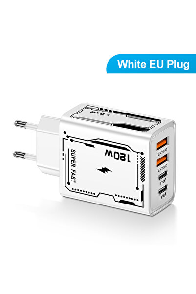 Choice شاحن 02 أبيض من الاتحاد الأوروبي بـ 4 منافذ USB C PD شحن سريع 3.0 من ا...