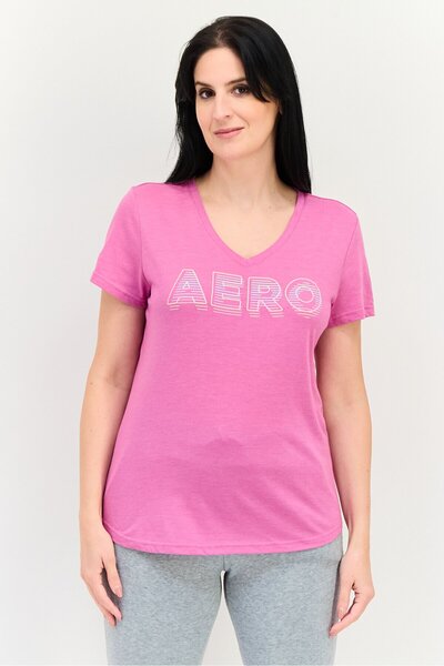 Aeropostale Women Sportswear Fit Short Sleeve Training T-Shirt, Purple