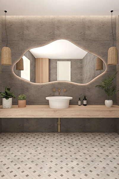 Fawdecor Modern Asimetrik LED Banyo Duvar Aynası, Estetik Dresuar Boy Aynası
