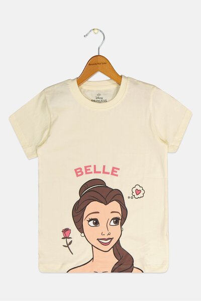 DİSNEY PRİNCESS Toddlers Girl Short Sleeve Graphic T Shirt, Light Yellow