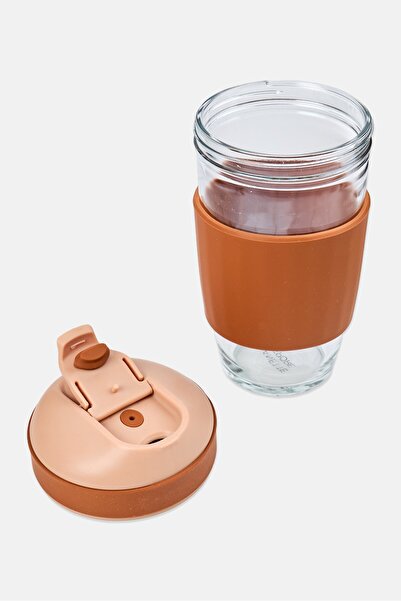 NANETTE LEPORE Glass Coffee Cup With SIlicone Sleeve 480ml, Brown