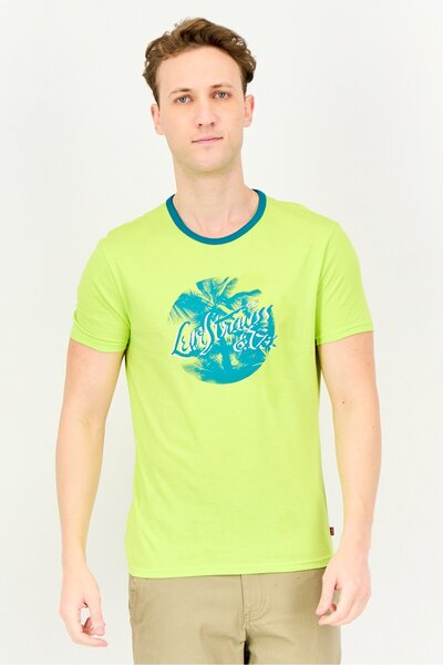 Levi's تي شيرت رجالي بطبعة جرافيكية بأكمام قصيرة ورقبة دائرية، أخضر ليموني