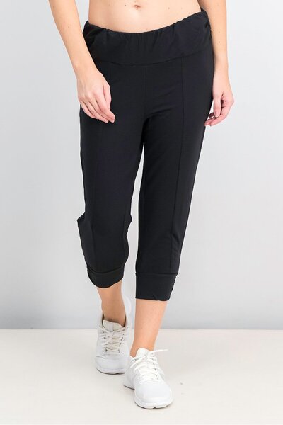 Tchibo Women Regular Fit Plain Capri Trousers, Black