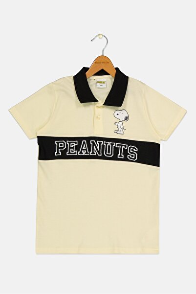 PEANUTS Kids Boy Short Sleeve Embroidered Logo Polo Shirt, Light Yellow