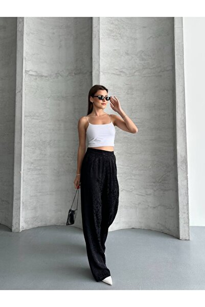 Bella Breeze Kadın Leopar Desenli Esnek Saten Pantolon