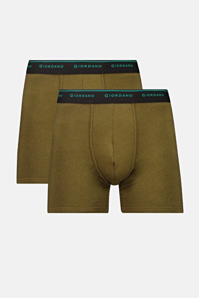 Giordano سروال داخلي رجالي من قطعتين بشعار العلامة التجارية، زيتوني