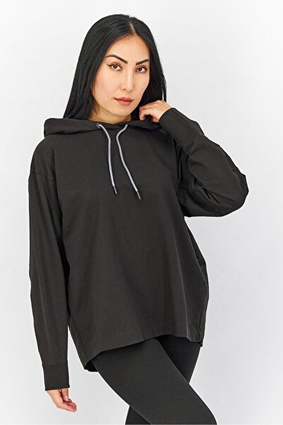 Puma Women Hooded With Drawstring Long Sleeve Sweatshirt, Black