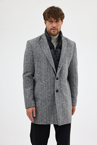 Frappoli Batista Чоловічий сірий пальто з застібкою-блискавкою спереду, регулярного крою, з товстої кашемірової тканини