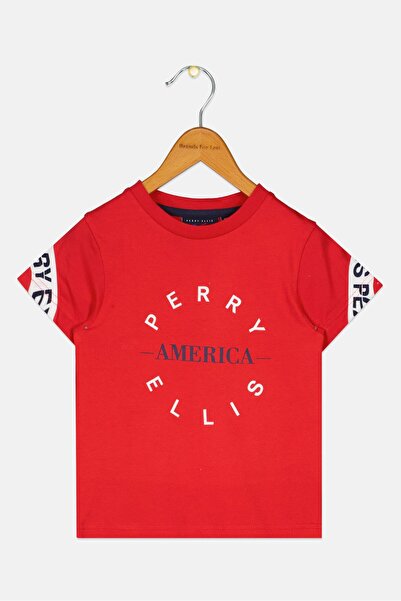 Perry Ellis Kids Boy Brand Logo Short Sleeve T-Shirt, Red