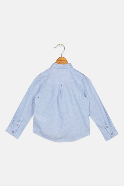 Gingersnaps Toddlers Boy Spread Collar Long Sleeves Heather Shirt, Light Blue