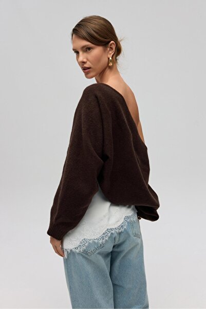 MAI STUDIOS CO. Bolero din tricot maro cu mâneci lungi Ardor