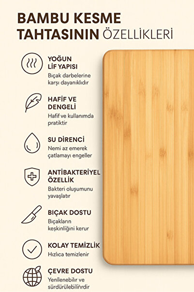 İnterlife Bamboo Cutting Board Original Bamboo Edged Dough Rolling Board Mega Size (53*46 cm)