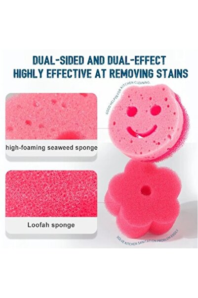 OEM Pink Dish Sponge, Flower Shape, Two Layers - 1 Pc