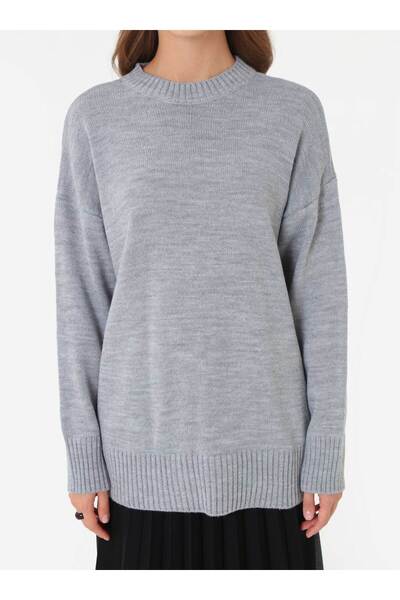 Benin Bisiklet Yaka Basic Triko Kazak - Gri -