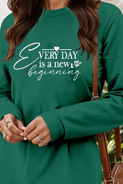 Mossta Crew Neck Two Thread Mini Dress - Green