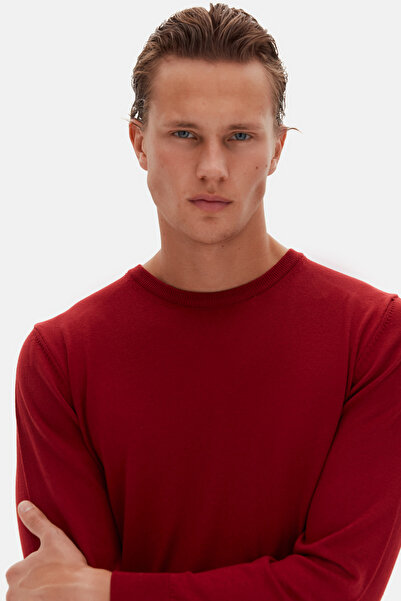 D'S Damat Ds Damat Regular Fit Burgundy Plain Knit Sweater