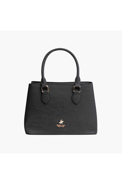 Beverly Hills Polo Club Textured Tote Bag with Detachable Chain Strap and Zip Closure