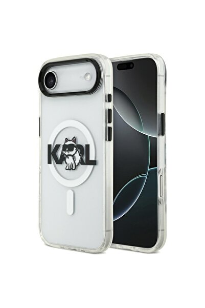 Karl Lagerfeld Case for iPhone 17 Air, IML Glitter K&C Heads Logo MagSafe, Clear Mono Karl&Choupette