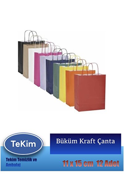 tekim temizlik ve ambalaj Büküm Saplı Mini Kraft Karton Çanta Hediyelik Poşet 12li Paket 15x11x6 cm Yeşil