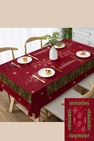 MonoHome Christmas Tablecloth Carefree Fabric - 5D Digital Design Red Christmas
