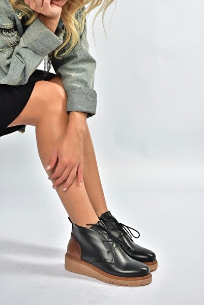 Fox Shoes V555011003 Black Genuine Leather Comfort Orthopedic Sole Lace-Up Women's Boots