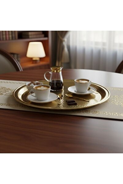 DAMMERUN 25 cm Gold Kahve Sunumluk Tepsisi – Şık ve Zarif Sunumlar İçin