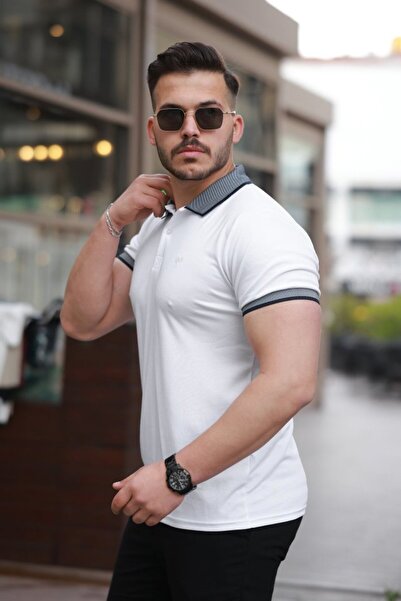 HAZEGO Чоловіча футболка з коміром з тканини кагі з короткими рукавами