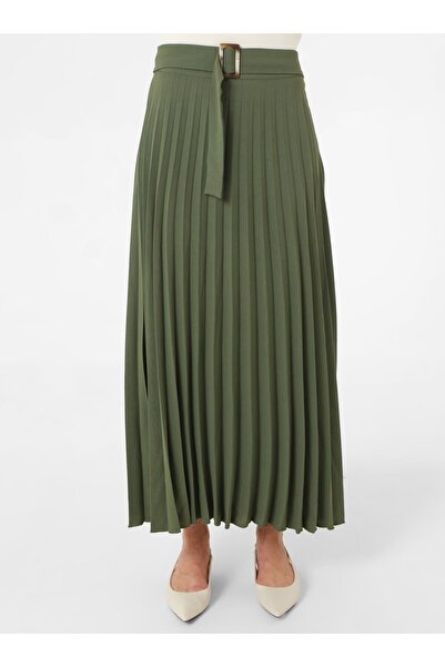 Refka Piliseli Kemik Toka Detaylı Uzun Etek - Haki -