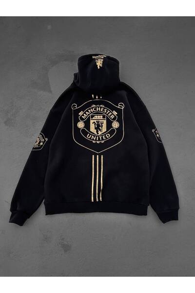 bergibo CARDIGAN NEGRU CU FERMETĂRI MANCHESTER U - CARDIGAN DE CALITATE OVERSIZE CU STRASURI