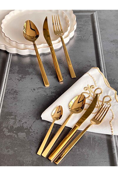 ROSSEV طقم أدوات مائدة نابولي الذهبي 42 قطعة لـ 6 أشخاص