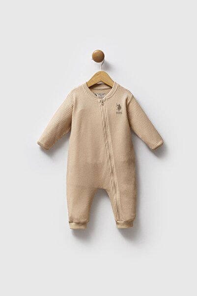 U.S. Polo Assn. %100 Pamuk / %100 Cotton Çıtçıtlı Erkek Bebek Waffle Tulum