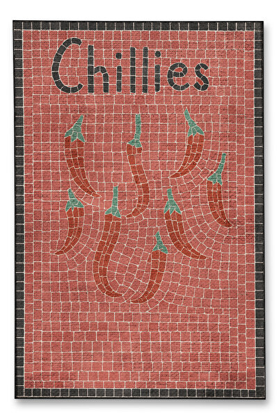 Rugs Modern Halı MOSSO Chillies Yazılı Desen Dokuma Taban Vintage Dekoratif H...