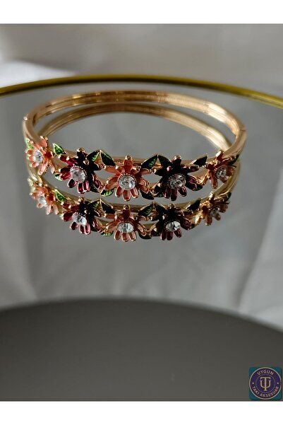 uyguntakıaksesuar سوار مرصع بالأحجار مع تفاصيل زهور ملونة - إشراقة الربيع